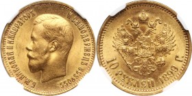 Russia, Nicholas II, 10 Roubles 1899 (АГ), St. Petersburg Złoto.
Reference: Bitkin 4, Friedberg 179
Grade: NGC MS63 

Russia to 1917