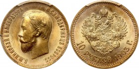 Russia, Nicholas II, 10 Roubles 1903 (АР), St. Petersburg Złoto.
Reference: Bitkin 11, Friedberg 179
Grade: PCGS MS64 

Russia to 1917