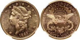 USA, 20 Dollars 1885 S, San Francisco Gold. Prooflike.
 Złoto. Ładny egzemplarz z tłem zbliżonym do lustrzanego. Doceniony przez NGC dopiskiem PL (Pr...