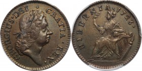 USA, Hibernia, 1/2 Penny 1723 Slightly cleaned. Niewielkie ślady czyszczenia, ale rzadka i ładnie zachowana moneta. Reference: KM #23.1
Grade: PCGS X...