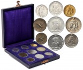 Vatican, Pius XII, set of coins from 1942 Set of 9 coins. Includes gold 100 Lire and silver 5 and 10 Lire. Original box.
 Zestaw zawiera 9 monet, w t...