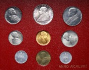 Vatican, Pius XII, set of coins from 1958 Set of 9 coins. Includes gold 100 Lire and silver 500 Lire. Original folder.
 Zestaw zawiera 9 monet, w tym...