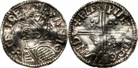 England, Aethelred II 978-1016, Penny, London, Helmet Weight 1,50 g. Moneyer ELFPINE (Æthelwine).&nbsp;Bent.
 Waga 1,50 g. Mincerz&nbsp;ELFPINE (Æthe...