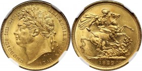 Great Britain, George IV, Sovereign 1822, London Gold. Brilliant mint state.&nbsp;Top grade in NGC (just two coins in this grade).
Złoto. Pięknie zac...