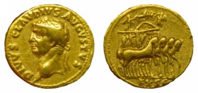 Roma Imperio - Claudio (41-54d.c) Áureo (Cal.354) (se2051) Av.: DIVVS CLAVDIVS AVGVSTVS. Cabeza laureada del Divus Claudius; Reverso: Carro adornado t...