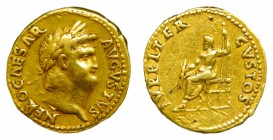 Roma Imperio - Nerón (54-68 d.c.). Áureo. Acuñada el 65-68 d.C. (Cal.412) Anv: NERO CAESAR AVGVSTVS. Cabeza laureada de Nerón a derecha.Rev: IVPPITER ...