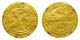 Alí ibn Yusuf (1107-1142). Almorávides. Dinar. AH 521 (1127 dC). Sevilla (Vives 1665). Estuvo engarzada por quatro puntos. 4,08 gr Au. Limpiada.
ebc-...