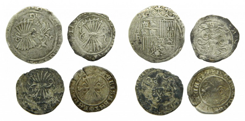 Reyes católicos. (1474-1504). Lote 4 piezas. 1 Real de Granada , 3 medios reales...