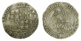Reyes católicos. (1474-1504). S/F 8 Reales ceca de Sevilla. (AC 577). Variante de leyenda. Ceca y valor flanqueando el escudo. Anv: S-VIII. 27,27 gr A...