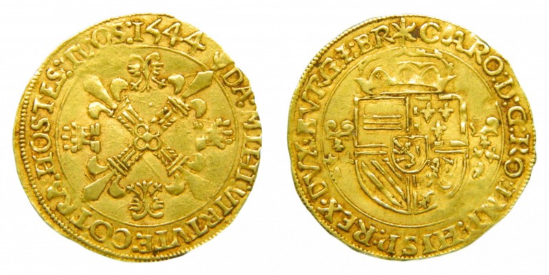 Carlos I (1516-1556). Países Bajos. Brabante. Corona del sol. 1544. Amberes. (Va...