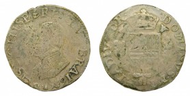 Felipe II (1556-1598). 1591. Amberes. 1 escudo Felipe. (Vti. 1267) (Vanhoudt 362.AN). Con el escusón de Portugal. 33,85 gr Ag.
bc+