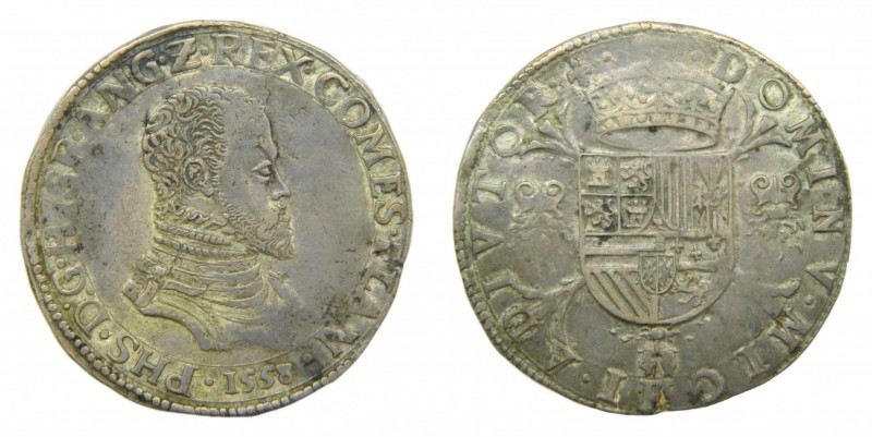Felipe II (1556-1598). 1558. Brujas. 1 Escudo Felipe. (Dav. 8645)(Vanhoudt 254.B...