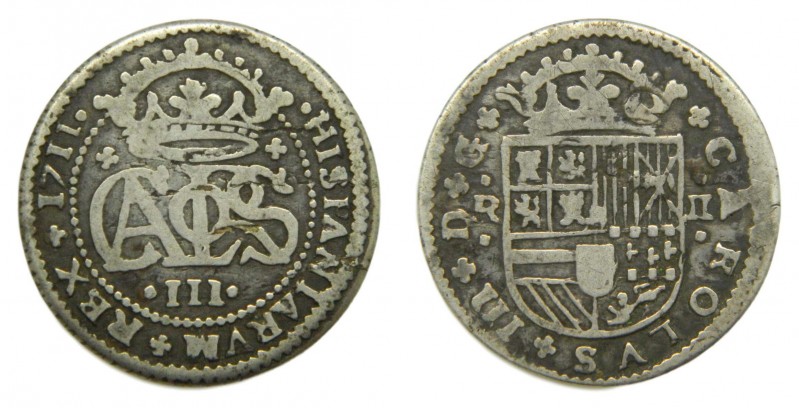 Carlos III Pretendiente ( 1700-1714). 1711. 2 Reales. Barcelona. (AC 32) 4,6 gr....
