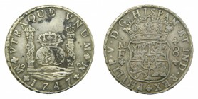 Felipe V (1700-1746). 1747 MF. 8 reales. México. (AC 1472). Columnario. 26,75 gr. Ag.
mbc+