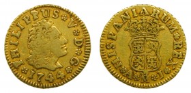 Felipe V (1700-1746). 1744 AJ. 1/2 escudo. Madrid. (AC 1637). 1,75 gr. Au.
mbc