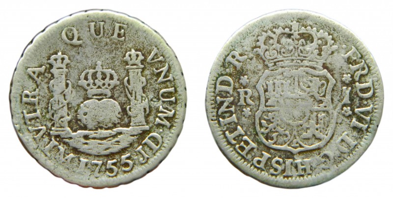 Fernando VI (1746-1759). 1755 JD. 1 real. Lima. (AC 156). 2,57 gr. Ag. Oxidacion...