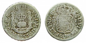 Fernando VI (1746-1759). 1755 JD. 1 real. Lima. (AC 156). 2,57 gr. Ag. Oxidaciones marinas.
bc