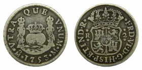 Fernando VI (1746-1759). 1753 M. 2 reales. México. (AC 294). Columnario. 6,59 gr. Ag.
bc