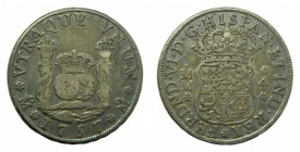 Fernando VI (1746-1759). 1757 MM. 4 reales. México. (AC 391). Columnario. 13,24 gr. Ag. Pátina oscura.
mbc