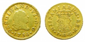 Fernando VI (1746-1759). 1756 JB. 1/2 Escudo. Madrid. (AC 559). 1,75 gr. Au.
bc