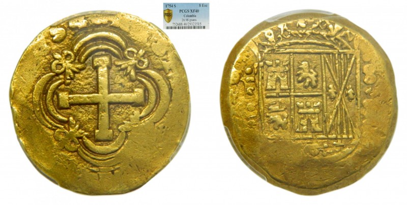 Fernando VI (1746-1759). 1754 S. 8 Escudos. Santa fe de Nuevo Reino. Colombia. C...