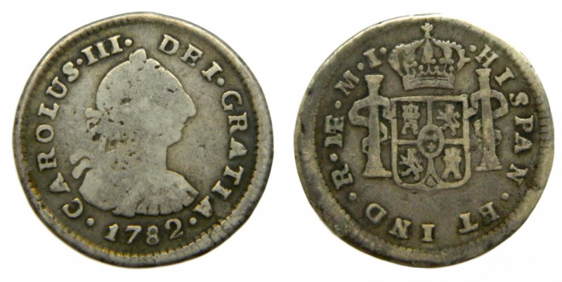 Carlos III (1759-1788). 1782 MI. 1/2 real. Lima. Perú. (AC 139). 1,51 gr. Ag.
m...