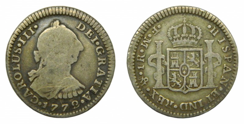 Carlos III (1759-1788). 1772 FM. Ceca y ensayadores invertidos. 1 real. México. ...