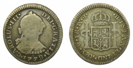 Carlos III (1759-1788). 1772 FM. Ceca y ensayadores invertidos. 1 real. México. Primer año de busto. (AC 424). 3,2 gr. Ag.
bc+