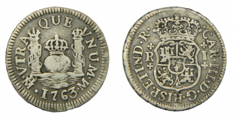 Carlos III (1759-1788). 1763 M. 1 real. México. (AC 413). Columnario. 3,27 gr. A...