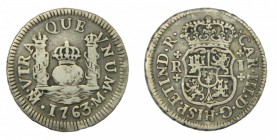 Carlos III (1759-1788). 1763 M. 1 real. México. (AC 413). Columnario. 3,27 gr. Ag.
bc