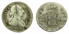 Carlos III (1759-1788). 1774 CF. 1 real. Sevilla. (AC 535). 2,82 gr. Ag.
bc+