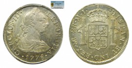 Carlos III (1759-1788). 1778 MJ. 2 reales. Lima. (AC 839). PCGS AU58. RARA en esta calidad. Brillo original.
AU58