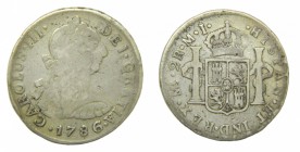 Carlos III (1759-1788). 1786 MI. 2 reales. Lima. (AC 601). 6,28 gr. Ag.
bc