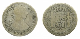 Carlos III (1759-1788). 1788 IJ. 2 reales. Lima. (AC 604). 6,32 gr. Ag.
bc