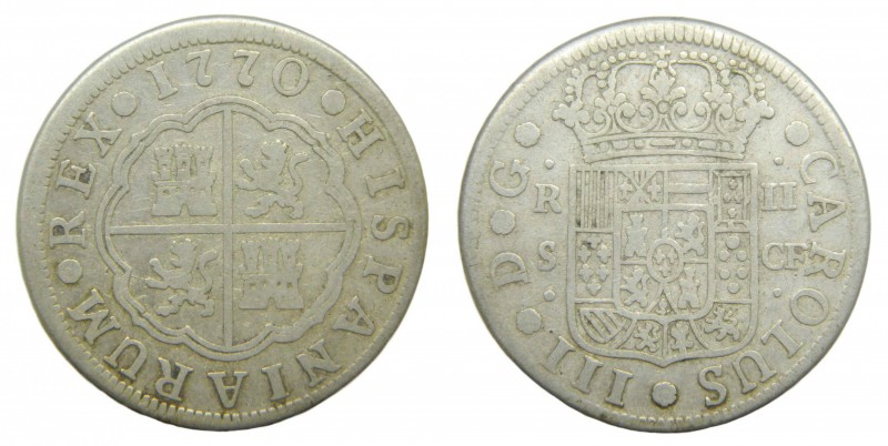 Carlos III (1759-1788). 1770 CF. 2 reales. Sevilla. (AC 779). 5,48 gr. Ag.
mbc-