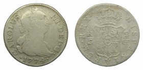 Carlos III (1759-1788). 1774 CF. 2 reales. Sevilla. (AC 782). 5,36 gr. Ag.
bc+