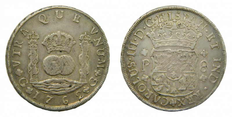 Carlos III (1759-1788). 1762 J. 8 reales. Guatemala. Columnario. (AC 994). 26,96...