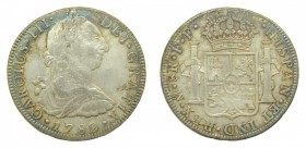 Carlos III (1759-1788). 1782 FF. 8 reales. México. (AC 1122). 27,01 gr. Ag. Rayitas de ajuste en reverso.
mbc