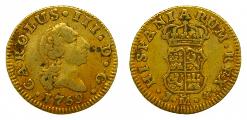 Carlos III (1759-1788). 1759 J. 1/2 escudo. Madrid. (AC 1240). 1,75 gr. Au.
mbc