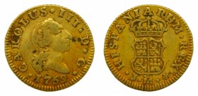 Carlos III (1759-1788). 1759 J. 1/2 escudo. Madrid. (AC 1240). 1,75 gr. Au.
mbc
