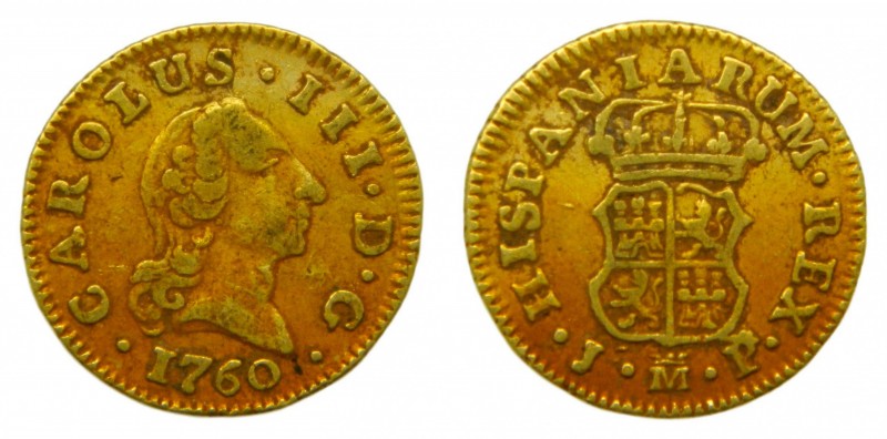 Carlos III (1759-1788). 1760 JP. 1/2 escudo. Madrid. (AC 1242). 1,76 gr. Au.
bc...