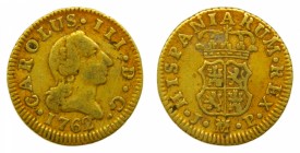 Carlos III (1759-1788). 1762 JP. 1/2 escudo. Madrid. (AC 1245). 1,78 gr. Au.
bc+