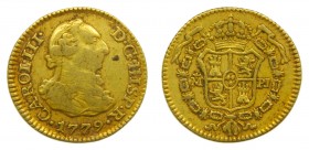 Carlos III (1759-1788). 1779 PJ. 1/2 escudo. Madrid. (AC 1269). 1,77 gr. Au.
mbc