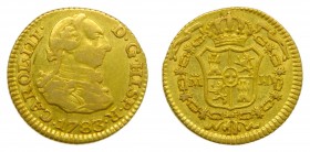 Carlos III (1759-1788). 1783 JD. 1/2 escudo. Madrid. (AC 1275). 1,79 gr. Au.
mbc+