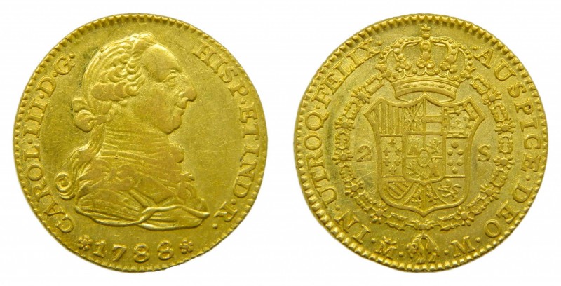 Carlos III (1759-1788). 1788 M. 2 escudos. Madrid. (AC 1578). 6,67 gr. Au.
mbc+