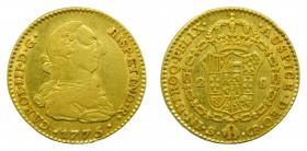 Carlos III (1759-1788). 1775 CF. 2 escudos. Sevilla. (AC 1728). 6,74 gr. Au.
mbc+