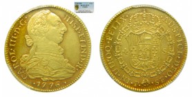 Carlos III (1759-1788). 1776 SF. 4 escudos. Popayán Colombia. PCGS AU55. (AC 1835). Escasa.
AU55