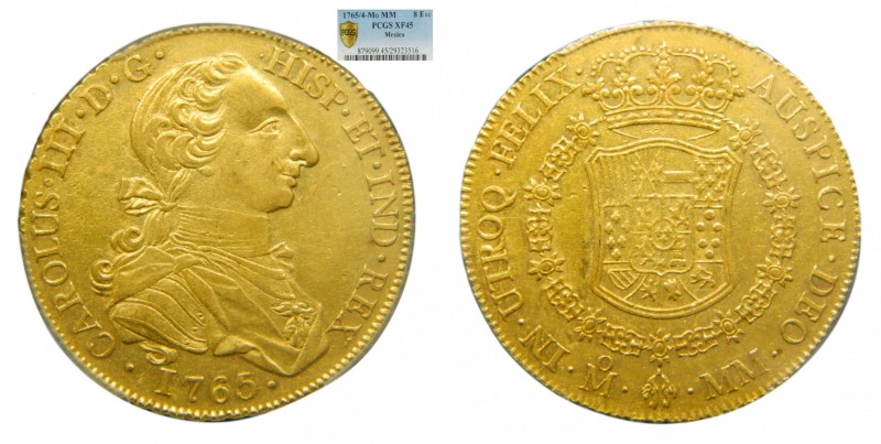 Carlos III (1759-1788). 1765/4 MM. 8 escudos. México. (AC 1986) (Cal.77) (KM#155...