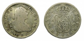 Carlos IV (1788-1808). 1799 MF. 1 real. Madrid. (AC 418). 2,9 gr. Ag.
bc
