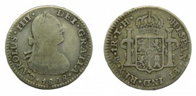 Carlos IV (1788-1808). 1808 TH. 1 real. México. (AC 457). 3,24 gr. Ag.
bc